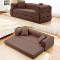 78.5" Convertible Sleeper Sofa Bed, Faux Leather Deep Seat Folding Floor Sofa with Pullout Bed & 2 Pillows, No Assembly Modern Boneless Couch Compression Sofa in Box for Living Room, Office, Brown