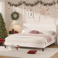 King Size Bed Frame, Upholstered King Bed Frame and Headboard, Teddy Soft Boucle Fabric bedframe King Size, Soft Cloud Marshmallow Shape Upholstered Headboard, No Box Spring Needed, Noise Free (White)
