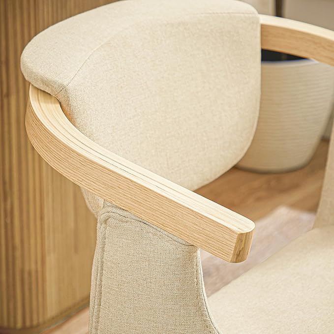 Art Leon Swivel Dining Chairs - Mid Century Modern Fabric Upholstered Kitchen Dining Room Chair with Arms, Desk Chairs No Wheels, Set of 2, Off White