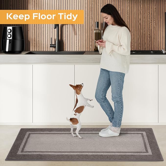 Kitchen Rugs 24" x 70", Non-Slip Machine Washable Kitchen Runner Rugs Floor Mats, Absorbent Comfort Standing Mats for Kitchen, Sink, Laundry and Hallway, Rolled Packaging, Beige & Grayish Brown