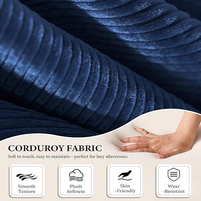 Boneless Couch Folding Couches for Living Room Sofa, Futon Sofa Bed with Sleeper Sofa, Futon Couch with Fixed-Shape Oversized Corduroy Upholstered (Blue, 81 Inches)