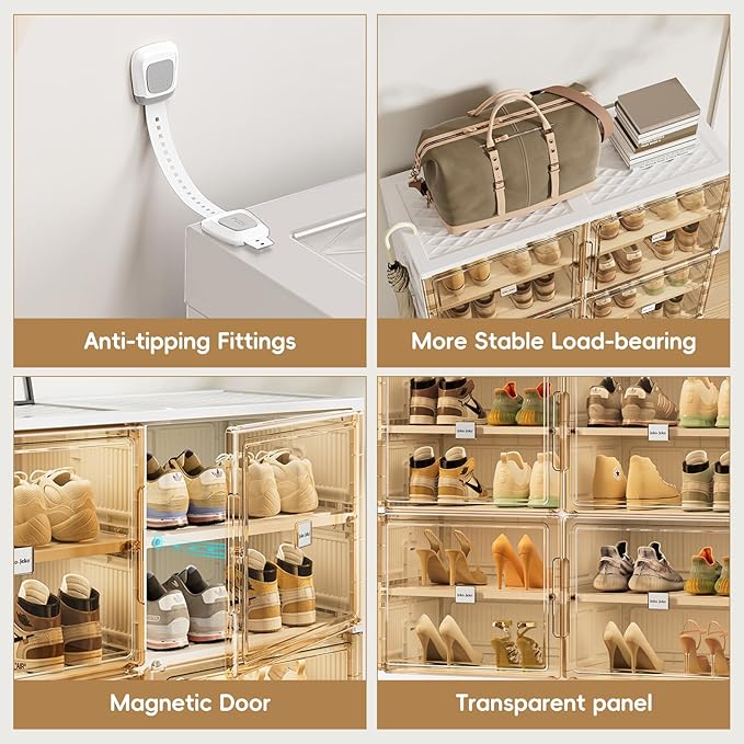 JEKO&JEKO 10 Tiers Foldable Shoe Rack Organizer Cabinet for Closet Entryway, Large Collapsible Shoe Storage Box with Magnetic Doors Fits Up to 40 Pairs (White)