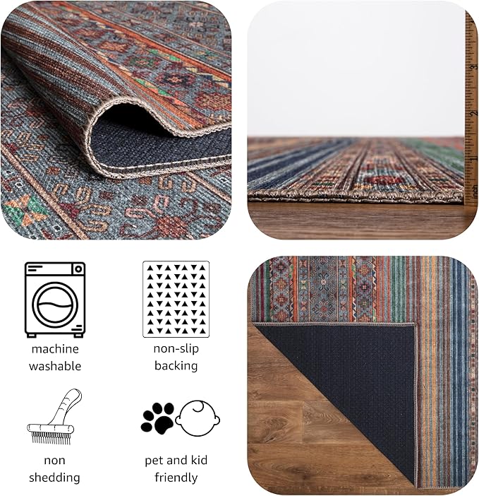 Keen Home Design 2x10 Rug - Machine Washable Runner Rug with Non-Slip Backing, Ideal for Hallway, Entryway, Kitchen, Laundry Room - Vintage, Easy Clean, Durable, Low Pile - (2'6" x 10')