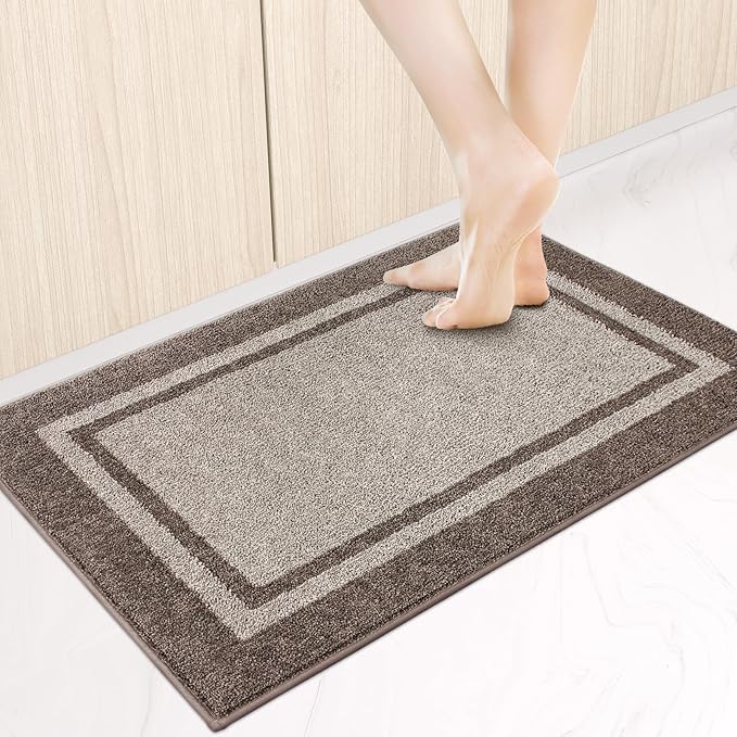 Kitchen Rugs 24" x 36", Non-Slip Machine Washable Kitchen Runner Rugs Floor Mats, Absorbent Comfort Standing Mats for Kitchen, Sink, Laundry and Hallway, Beige & Grayish Brown