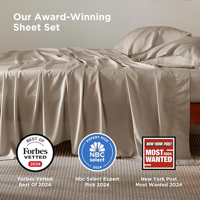Bedsure King Size Sheets Set, Cooling Sheets for Hot Sleepers, Rayon Derived from Bamboo, Breathable & Soft, Deep Pocket Up to 16 Inches, Hotel Luxury Silky Bedding, Simply Taupe