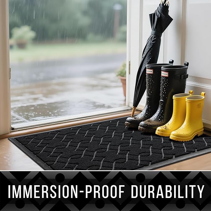 Yimobra Large Door Mat 47x24, All-Season Waterproof Doormat Outdoor Entrance, Heavy Duty Non-Slip Outside Door Mat for Garage Patio Proch Entryway Indoor, Easy Clean, Black