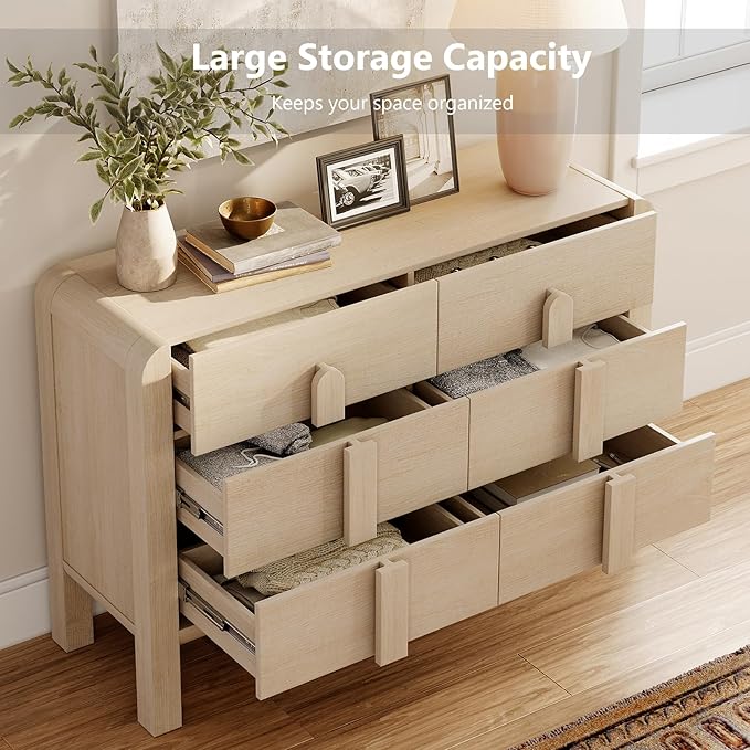 WAMPAT 3 Piece Bedroom Dresser Set, 110.2" Wide Mid Century Modern Chest of Drawers with Curved Handles, Dresser TV Stand with 12 Drawers, Wood Drawer Organizer for Bedroom, Light Oak