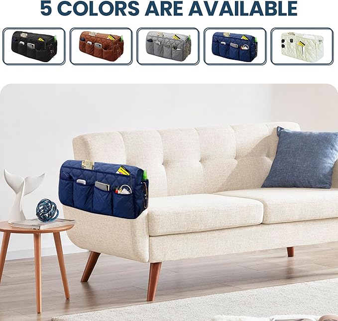 MEHIDFY Armchair Caddy, Waterproof Sofa Armrest Organizer, Non Slip Recliner Organizer, Remote Holder for Recline, Recliner Caddy with 14 Pockets Storage for TV Remote, Phone, Magazine (Blue)