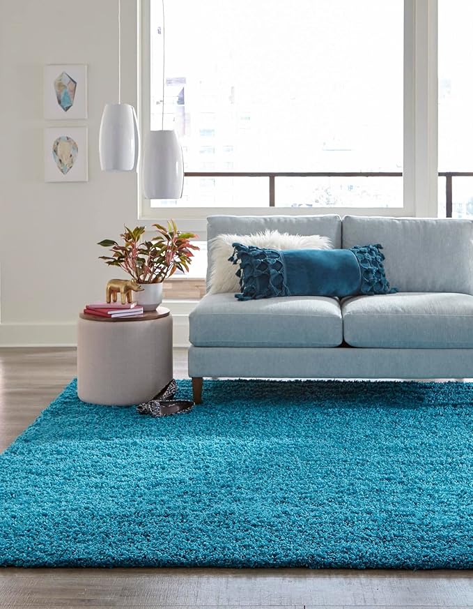 Unique Loom Solid Shag Collection Area Rug (8' Square, Turquoise)