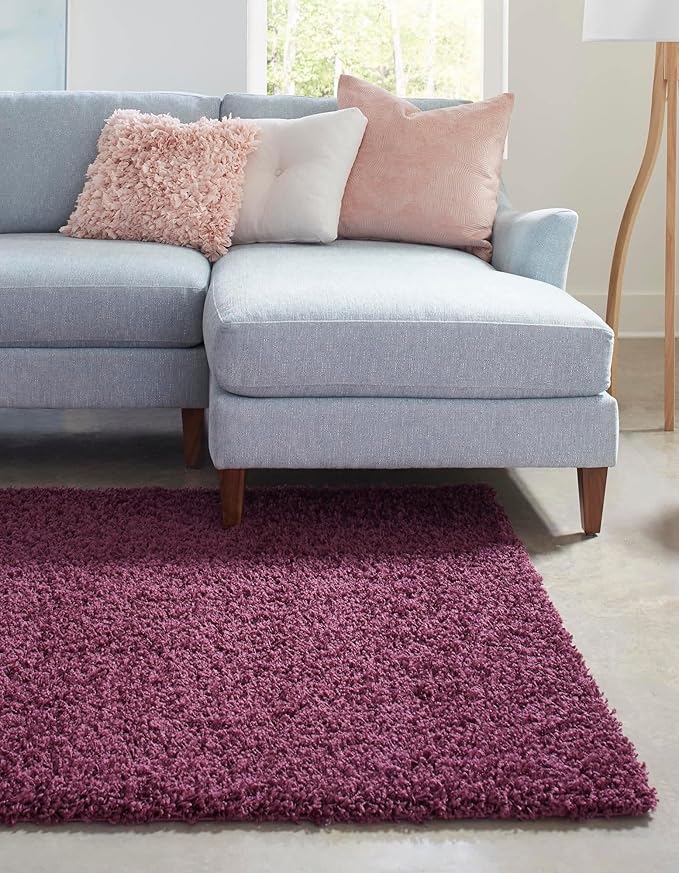 Unique Loom Solid Shag Collection Area Rug (8'x 11' Rectangle, Eggplant Purple)