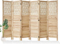 Svimi Folding Room Divider, 66.9 Inch 6 Panels Wood Carved Privacy Screens, Free Assembled Freestanding Portable Separation Wall for Home Office Bedroom (Natural)