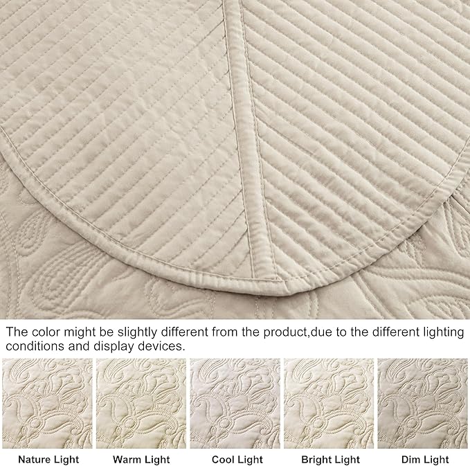 HoneiLife Oversized King Bedspreads - California King Quilt 120x120,4-Piece Cal King Quilt Sets,Rustic Bedding Sets King Size,Reversible Coverlets Lightweight Bed Cover for All Season Use-Khaki