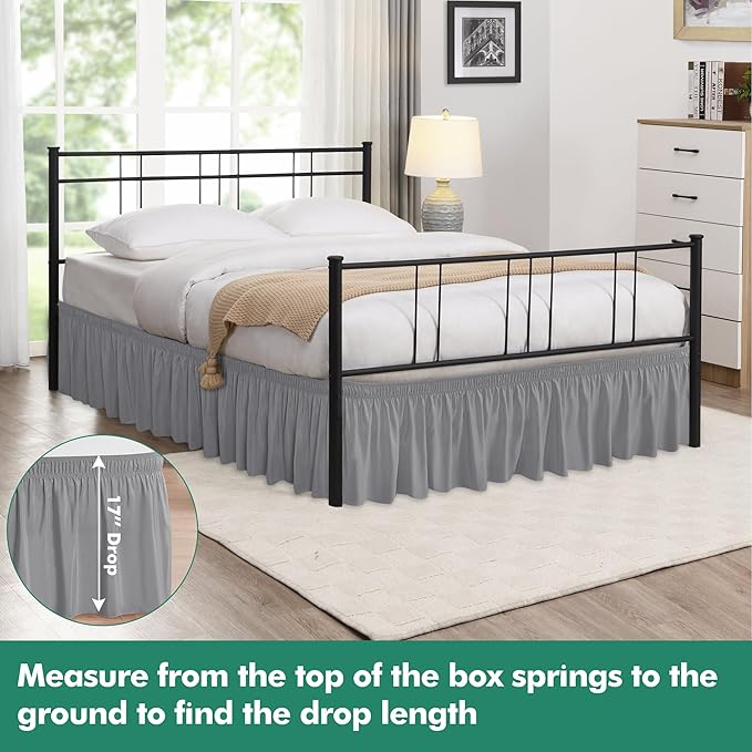 Biscaynebay Wrap Around Bed Skirts with Split Corners for Full Beds 17" Drop, Silver Grey Elastic Dust Ruffles Adjustable Easy Fit Wrinkle & Fade Resistant Silky Luxurious Fabric Machine Washable