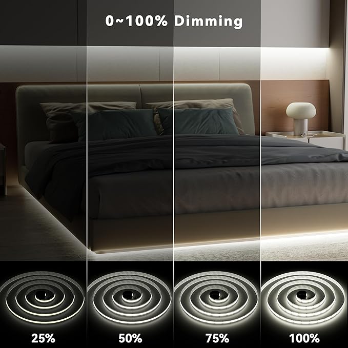 PAUTIX COB LED Strip Lights 2700K-6500K CCT Tunable White 24ft UL-Listed Dotless LED Lights Super Bright Dimmable 24V LED Tape Light with APP/RF Remote Control,Under Cabinets Bedroom Kitchen Lighting