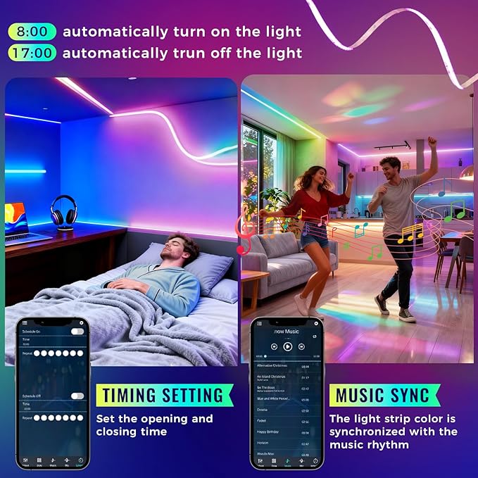 40FT RGB+IC COB LED Strip Lights, Bright Dream Color COB LED Light Strip with App & Remote Control, Color Changing, Music Sync, Dimmable for Bedroom, Kitchen, Gaming Room Home Decor （1 Roll）