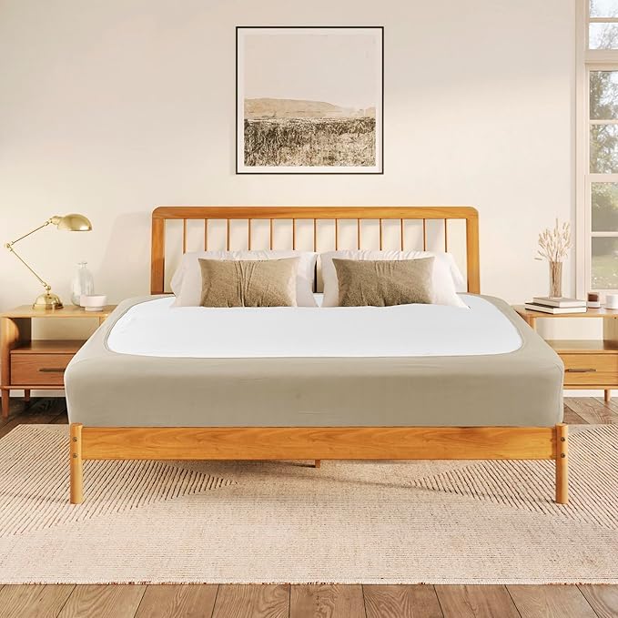 Biscaynebay Decorative Box Spring Cover Full & Full XL Size, Light Camel Luxurious Jersey Knitting Stretchy Wrap Around 4 Sides Bed Skirt for Home/Hotels, Easy Fit Wrinkle Free Machine Washable