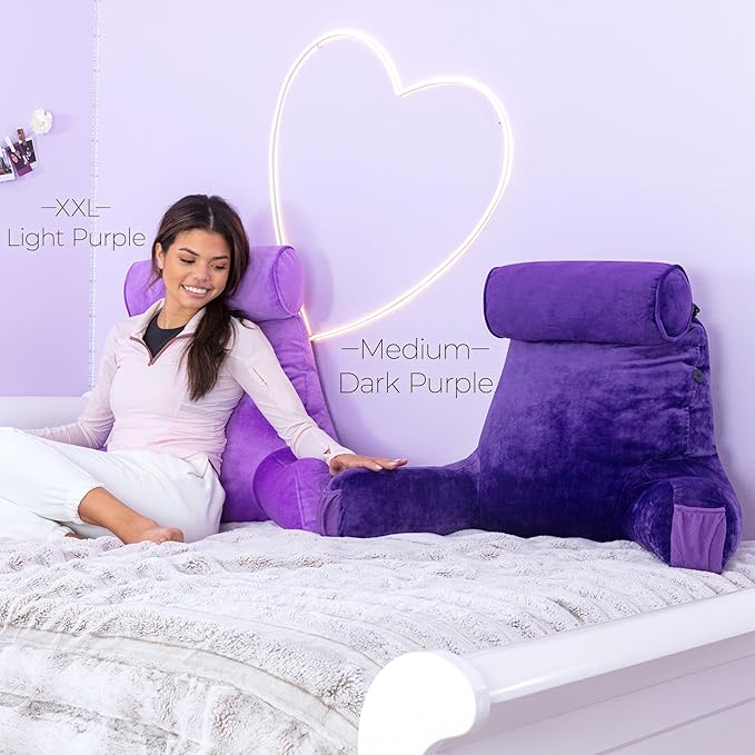 Husband Pillow XXL – Reading Pillow Bed Chair with Arms & Back Support – Light Purple - Back Pillow for Beds Sitting Up – Bed Rest Arm Pillow – Comfy Reading Pillow for Adults