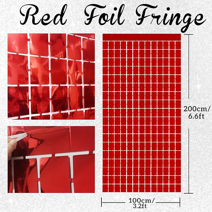 GOER Red Party Backdrop Metallic Tinsel Foil Fringe Curtains Photo Booth Props for New Year's Eve Graduation Bachelorette Birthday Casino Theme Party Holiday Celebration Party Decorations