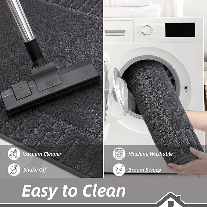 BEQHAUSE Door-Mat-Non-Slip Dirt Trapper Door Mats Low-Profile Front Door Mat Absorbent Floor Mats for Entryway Washable Mud Resistant Home Entrance Doormat,Dark Grey,24"x36"