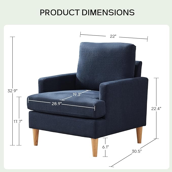 VKNOW Mid-Century Accent Chairs Set of 2, No Tools Assembly Required, Modern Upholstered Polyester Armchairs for Living Room & Bedroom, Comfortable Reading Chairs with Wood Legs, Navy Blue
