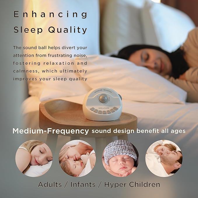 WELLCARE-Naturcare Sound Relaxation, White Noise, 7 Nature Sounds, Sleep Sound Machine, Calm Infants, for Baby, Kids, Adult. Stepless Volume, Timer, Powered by Adapter or Batteries(Both Not Incl.)