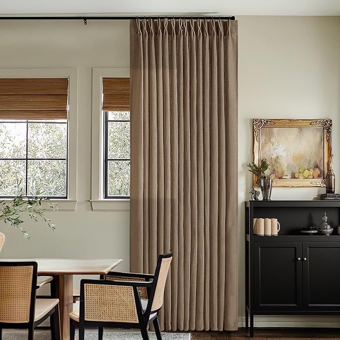 Dutch Cocoa Linen Curtains 102 Inches Long for Living Room Pinch Pleated Drape with Hooks Rings for Track System Light Filtering 102 Inch Curtain for Bedroom Sliding Patio Door 2 Panels Brown