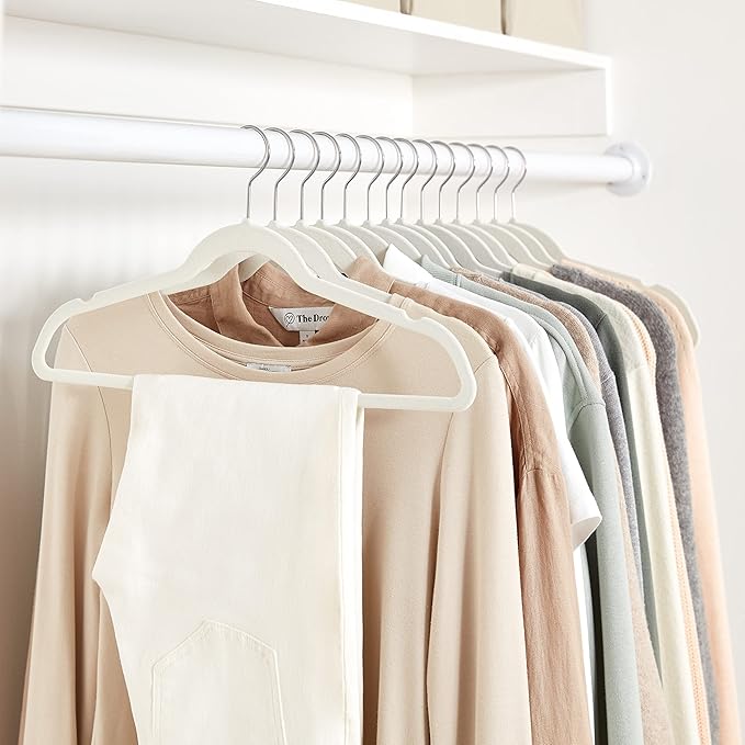 Amazon Basics Slim, Velvet, Non-Slip Sturdy Clothes Hangers, 50-Pack, Ivory/Silver