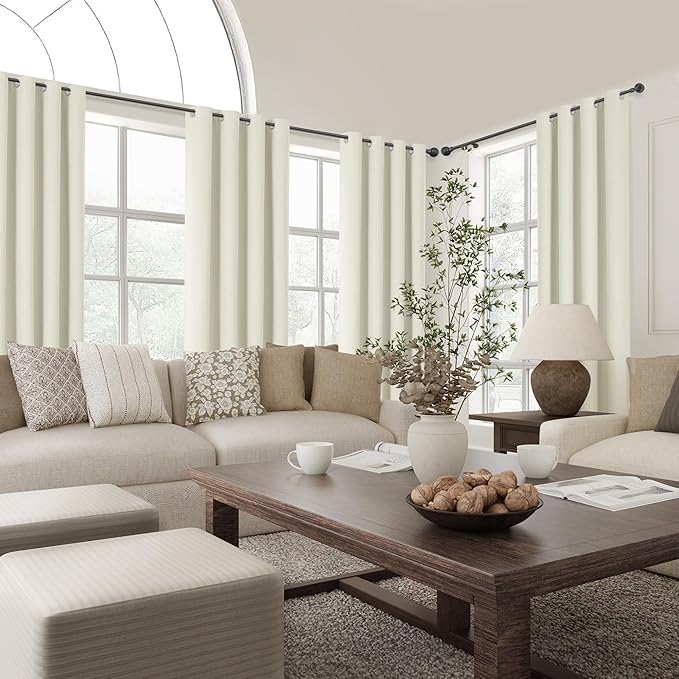 ChrisDowa 100% Blackout Iovry Solid Curtains 84 Inches Long 2 Panels for Bedroom Living Room,Farmhouse Room Darkening Thermal Insulated Soundproof Grommet Top Window Treatment Drapes,52x84