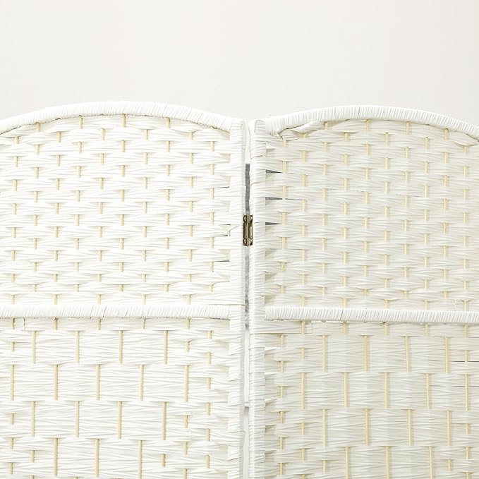 HOMCOM 4 Panel Room Divider, 6' Tall Folding Privacy Screen, Hand-Woven Freestanding Wall Partition for Home Office, Bedroom, White