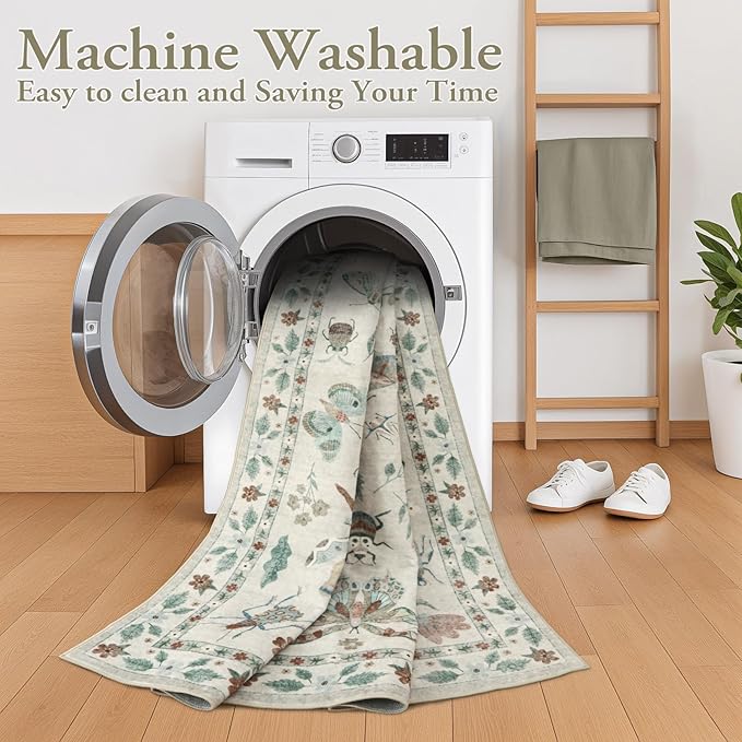 Lahome Insect Machine Washable Rug, 3x5 Rug Non Slip Soft Bedroom Rugs for Entryway Dorm, Ultra-Thin Rugs for Living Room Stain Resistan Throw Carpet for Nursery Entrance, Beige