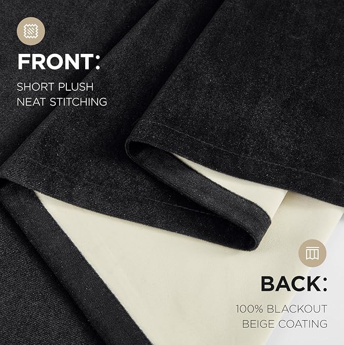 Joydeco Black 100% Blackout Curtains 96 Inch 2 Panels, Luxury Thermal Insulated Black Velvet Curtains for Bedroom Living Room, Soundproof Blackout Window Drapes, Rod Pocket & Back Tab (62W x 96L)