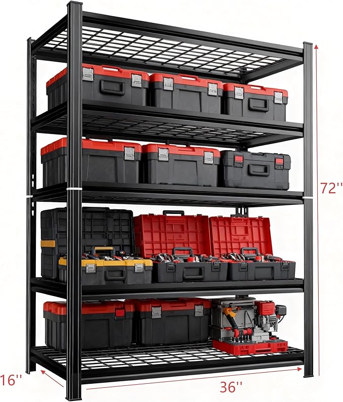 72''H Wire Shelving Unit, 3020 Lbs Heavy-Duty Garage Storage Shelves, 5-Tier Adjustable Reinforced Shelves for Laundry Rooms, Basements, Kitchens&Outdoor (36''W*16''D*72''H, 5-TIER-wire shelving)
