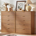 LEYAOYAO Fluted 5 Drawers Dresser Set of 2, 41" Tall Modern Chest of Drawers with Metal Handle, Curved Profile Dresser TV Stand, Wooden Drawer Organizer for Bedroom, Living Room, Hallway, Lightgrey