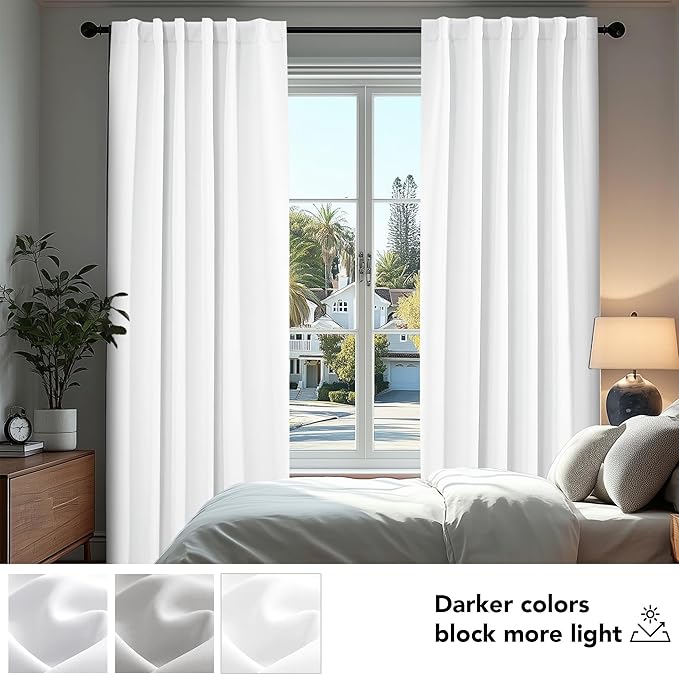 Deconovo Blackout Curtains, Thermal Insulated, W70 x L63 2 Panels, Back Tab, Machine Washable, Room-Darkening Drapes for Bedroom/Living Room Pure White