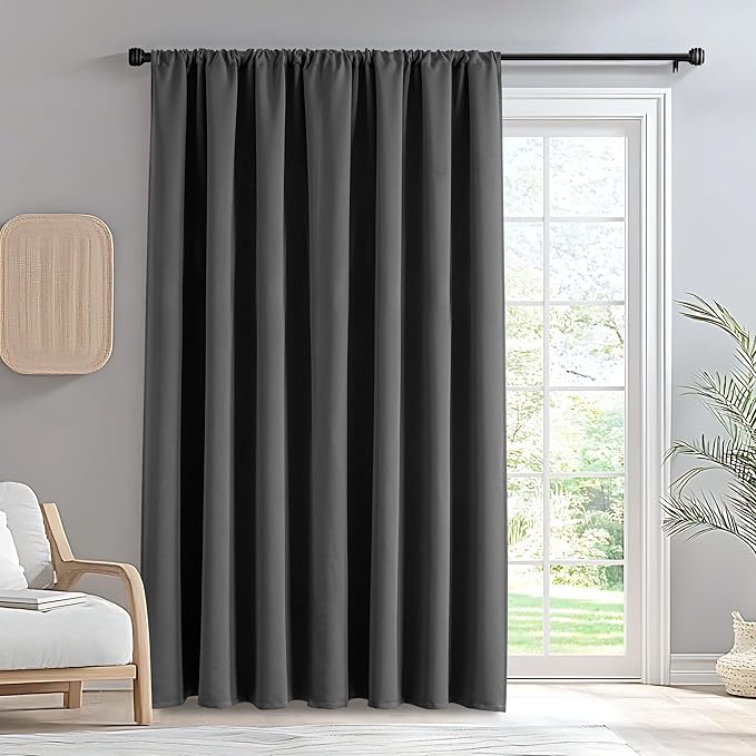 Blackout Curtains for Bedroom 1 Panel, Custom Curtains Thermal Insulated Dark Grey, Rod Pocket Room Darkening Drapes for Living Room Windows Luxury Decor(Custom Size,Dark Grey)