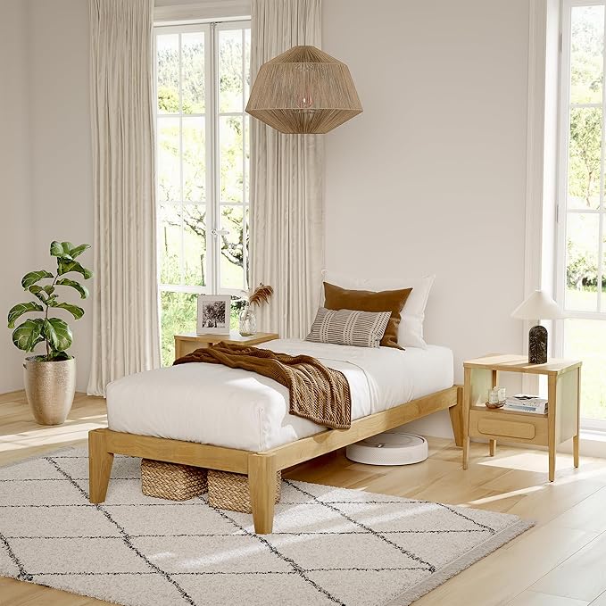 Thor Premium Solid Wood Bed Frame Twin XL, Platform Bed, Japanese Joinery Bed Frame, Wood Slat Support, No Box Spring Needed, Easy Assembly, Minimalist & Modern Style (Light Oak)