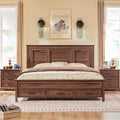 ACCOHOHO Farmhouse Queen Size Bed Frame with 52" Tall Headboard, Wood Platform Bedframe with Footboard and Storage Drawers, No Squeak, No Box Spring Needed, Brown