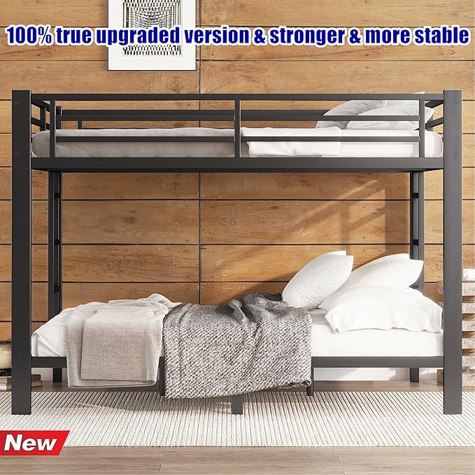 SIGONE Stronger & Safer Heavy Duty Queen Over Queen Size Bunk Bed for Adults Teens, Thickened More Stable Metal Bunkbed Frame (Greater Weight Capacity) (Queen Over Queen-A)