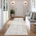 FMFUNCTEX 2x6 Runner Rug Grey Vintage Neutral Washable Distressed Non Slip Low Pile Indoor Carpet Soft Retro Floral Hallway Entryway Rug for Kitchen Living Room Bedroom Bathroom Laundry Entry Bedside