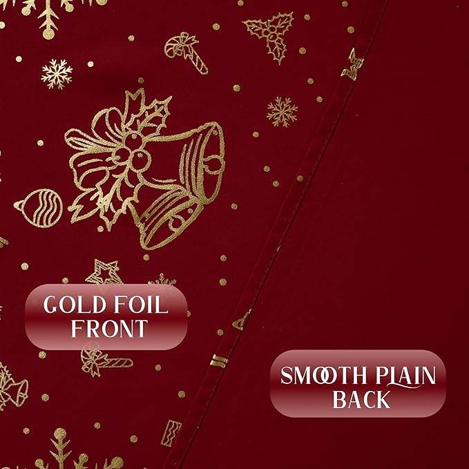NICETOWN 2 Panels Christmas Red Curtains 52 x 63 Inch - Gold Stamped Grommets Christmas Curtains for Living Room, Bedroom - Holiday Festive Window Drapes - Christmas Decoration