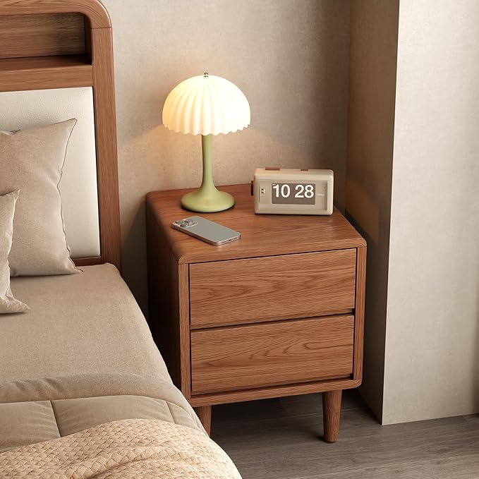 Solid Wood Nightstand Walnut Night Stand with Drawers Mid Century Modern Nightstand with Storage,Wood Night Stand,Small Bedside Table for Bedroom,Living Room,Office,Walnut Bedside Table