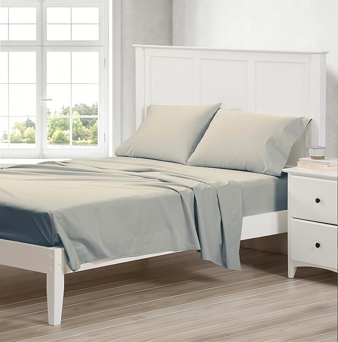 Cuddledown Dreamstead 100% Cotton Bed Sheets Set | 300 Thread Count | Luxurious Sateen Weave | Pure Combed Cotton | Soft | Wrinkle Resistant | 4 Piece Set | Stone | King | 78” x 80”