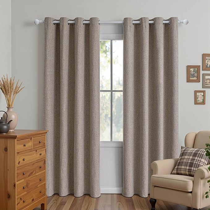 100% Blackout Curtains 72 Inch Length 2 Panels Set, Black Out Curtains for Living Room, Linen Thermal Insulated Grommet Drapes Bedroom Luxury Decor Privacy(70W × 72L inch, Linen)