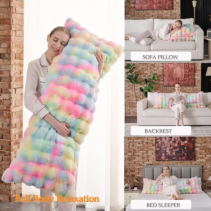 Full Body Pillow 20x54 Inch,Memory Foam Pregnancy Pillow for Side Sleepers,Orthopedic Back Support Maternity Pillow for Women (with Removable Cover)-Rainbow
