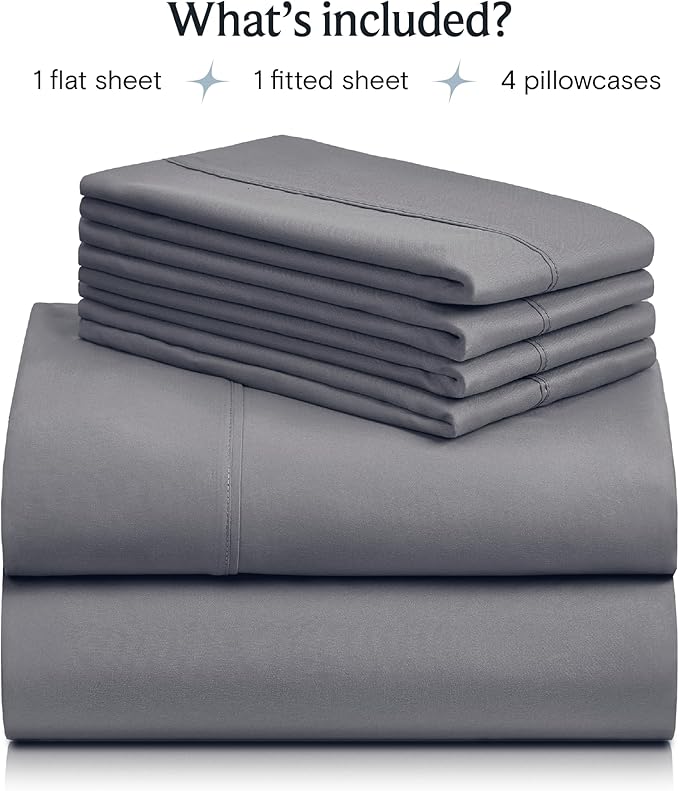 LuxClub 4 PC Extra Deep Pocket California King Sheet Set, Wrinkle Free Cooling Bed Sheets Hotel Bedding for Women, Men, 1 Fitted Sheet, 1 Flat Sheet and 2 Pillowcases- Light Grey
