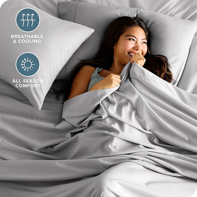 Bare Home Hotel Luxury Twin XL Sheet Set, Extra Soft - 4 Piece Set - Deep Pockets - Easy Fit - Cooling & Breathable - Wrinkle, Fade, Stain Resistant - Includes 2 Pillowcases (Twin XL, Light Grey)