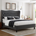 Upholstered Full Size Bed Frame with Tall Headboard, Velvet Wingback Platform Bed Frame with Deep Button Tufted, No Box Spring Needed, Noise Free, Grey