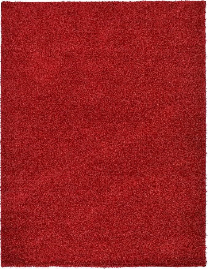 Unique Loom Solid Shag Collection Area Rug (9' x 12' 2" Rectangle Cherry Red)