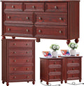 Farmhouse Dressers & Night Stand Set of 4, Wood 54" Wide Dresser & 45" Tall Chest of Drawers, 18" with Charging Station Nightstand Set of 2, Bedroom Furniture Dresser Set for Home Living Room Hallway