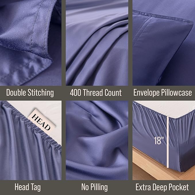 Bella Coterie 7 Piece Luxury Bamboo Viscose Split King Size Sheet Set | 2 Fitted Sheets for Adjustable Beds | 100% Organically Grown | Cooling for Hot Sleepers | 4 Pillowcases [Twilight Blue]